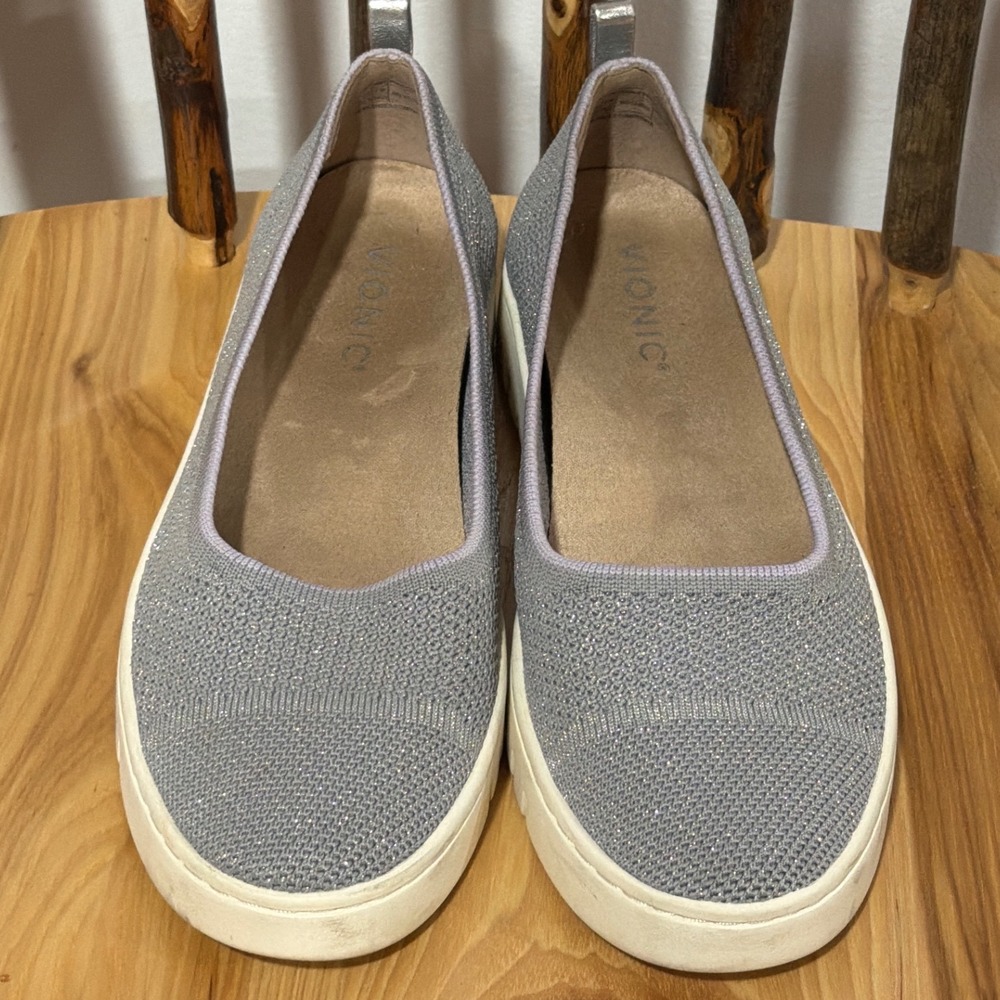 Vionic Uptown Skimmer Knit Silver Grey Metallic Slip On Sneakers Women 8 Support